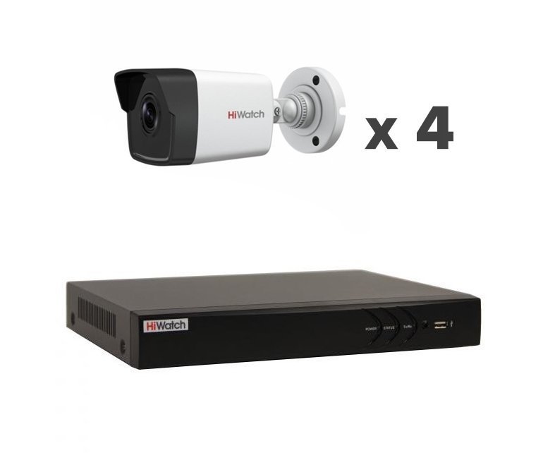 IP-HiWatch 4 №2 комплект 2 Мп комплект видеонаблюдения IP формата, c PoE